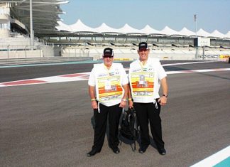 Patrick Weir and Terry Wilson, scrutineers in Abu Dhabi.